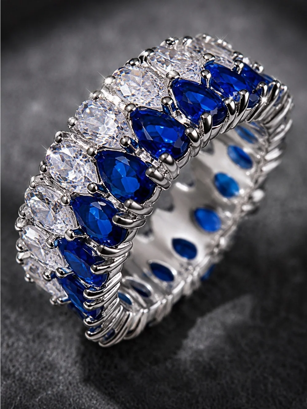 Silver Ring with Blue and Clear Stones - Women Jewelry